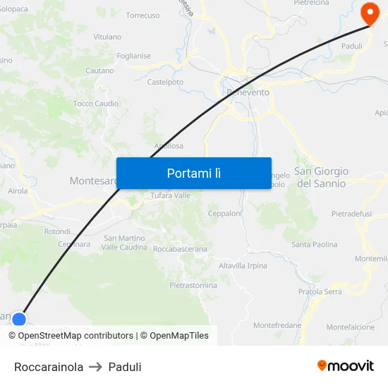 Roccarainola to Paduli map