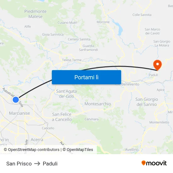 San Prisco to Paduli map