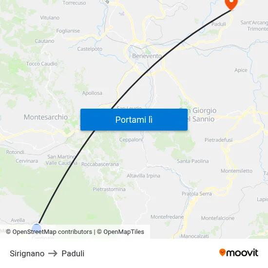 Sirignano to Paduli map