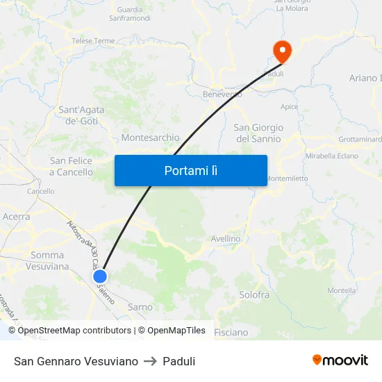 San Gennaro Vesuviano to Paduli map