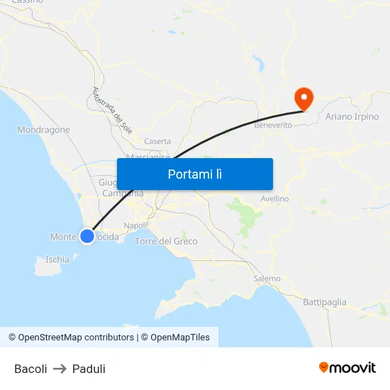Bacoli to Paduli map