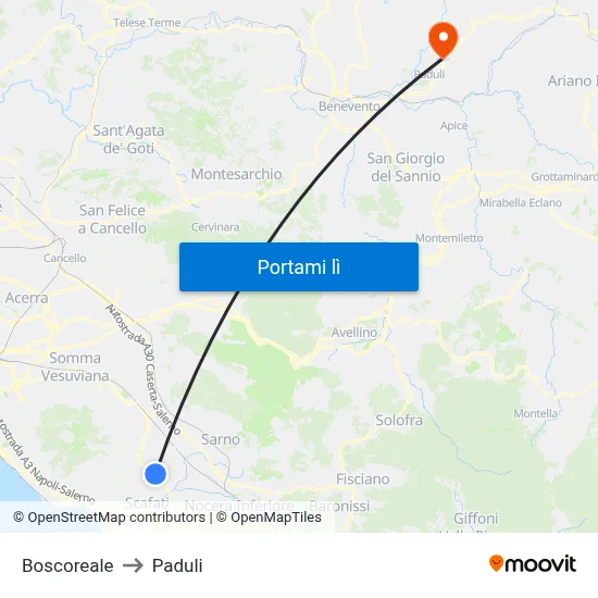 Boscoreale to Paduli map