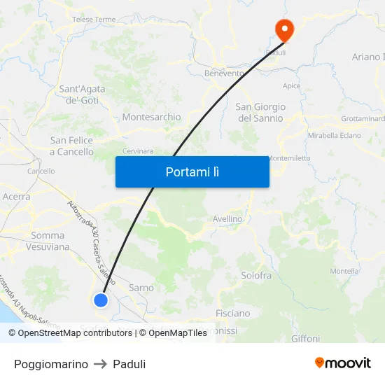 Poggiomarino to Paduli map