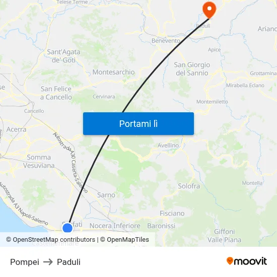 Pompei to Paduli map