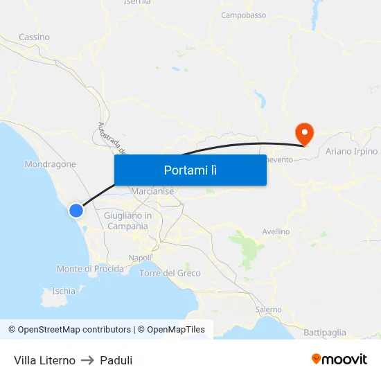 Villa Literno to Paduli map