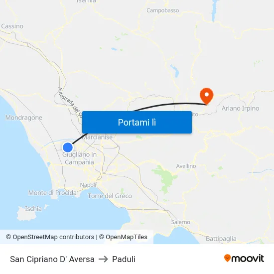 San Cipriano D' Aversa to Paduli map