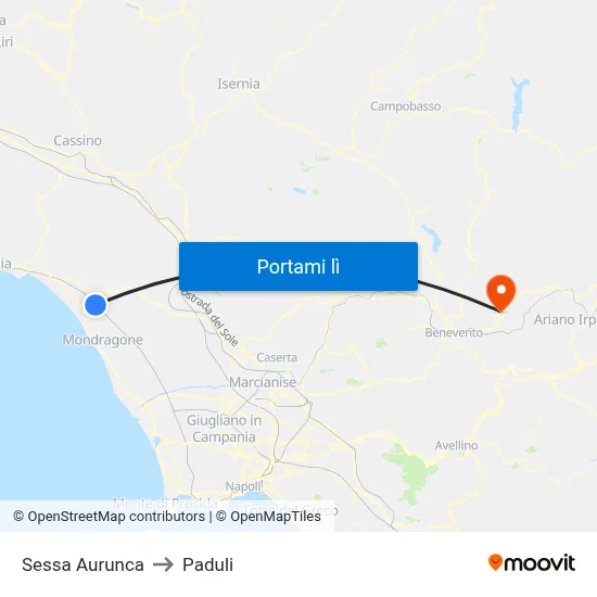 Sessa Aurunca to Paduli map