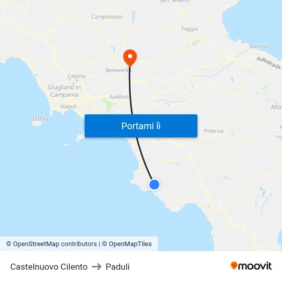 Castelnuovo Cilento to Paduli map