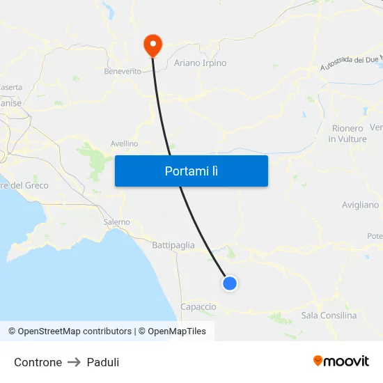 Controne to Paduli map