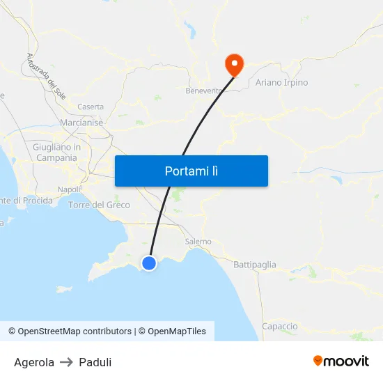 Agerola to Paduli map