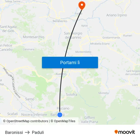 Baronissi to Paduli map