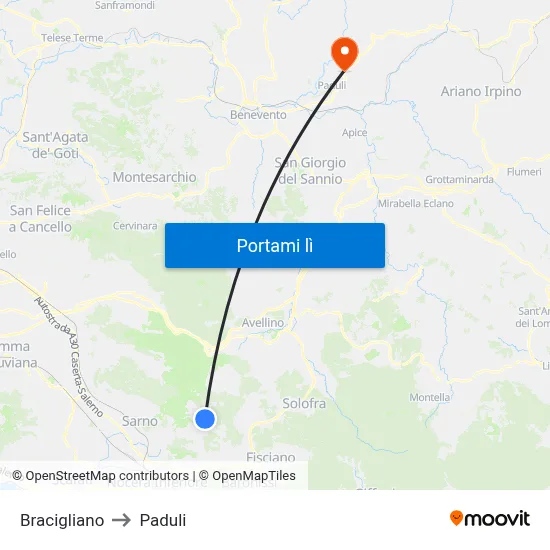 Bracigliano to Paduli map