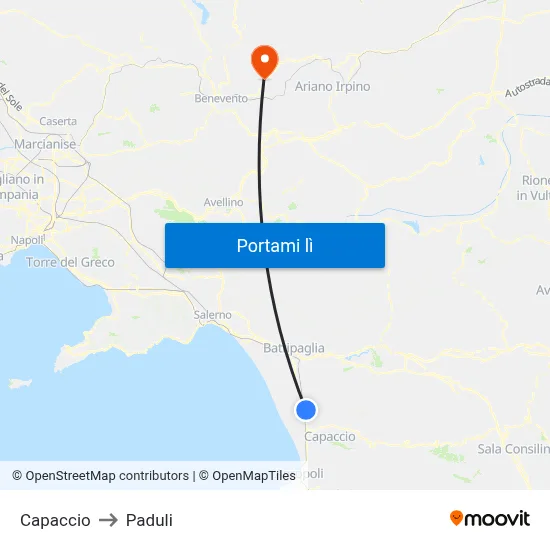 Capaccio to Paduli map