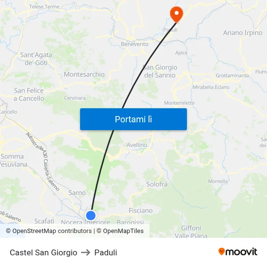 Castel San Giorgio to Paduli map