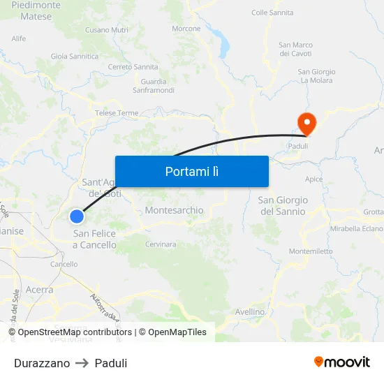Durazzano to Paduli map