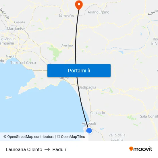 Laureana Cilento to Paduli map