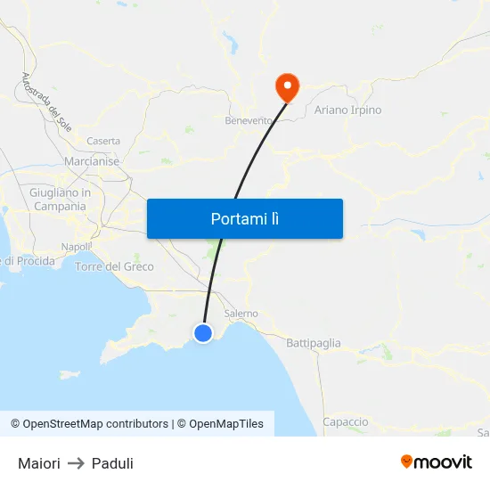 Maiori to Paduli map