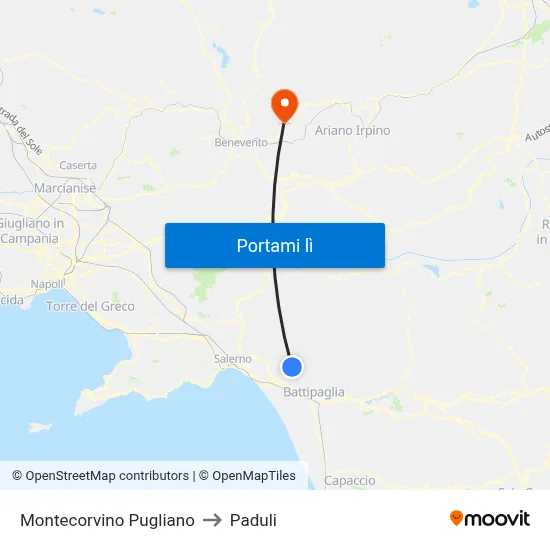 Montecorvino Pugliano to Paduli map