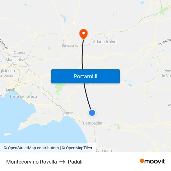Montecorvino Rovella to Paduli map