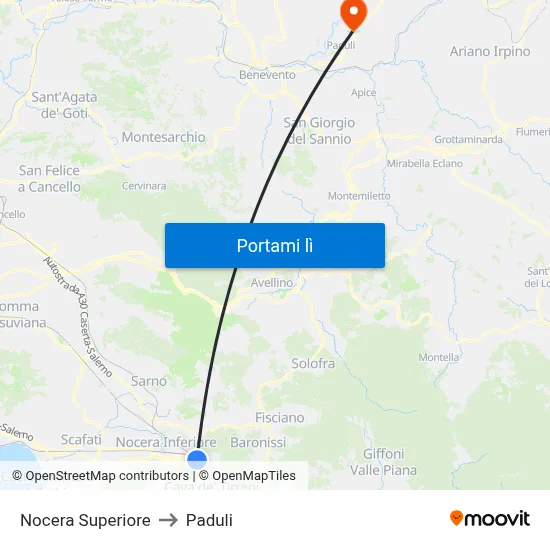 Nocera Superiore to Paduli map
