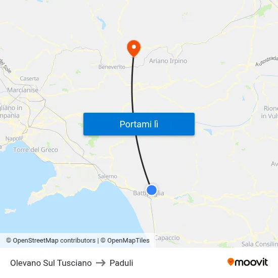 Olevano Sul Tusciano to Paduli map
