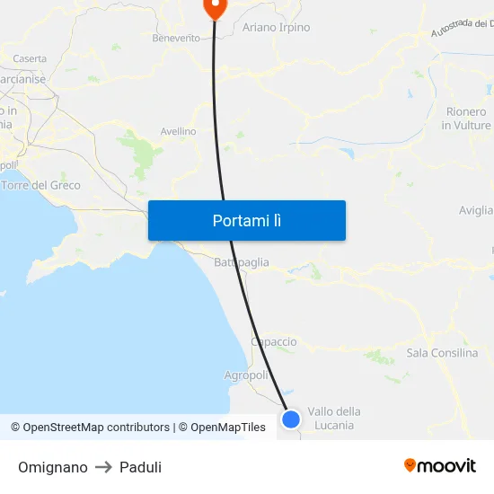 Omignano to Paduli map