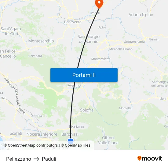 Pellezzano to Paduli map