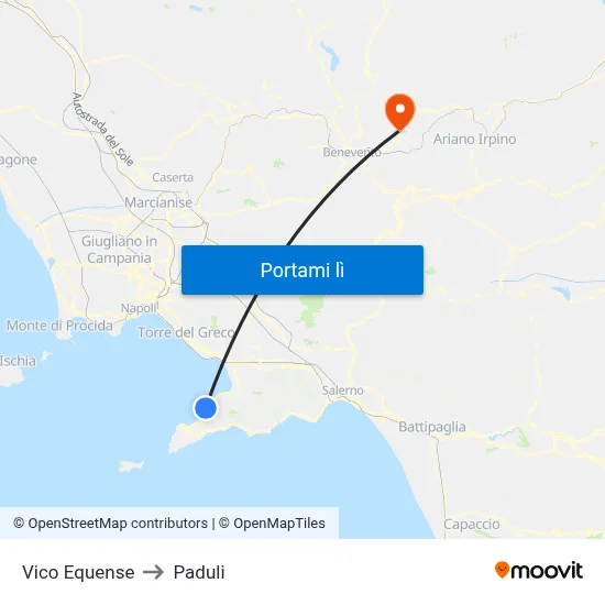 Vico Equense to Paduli map