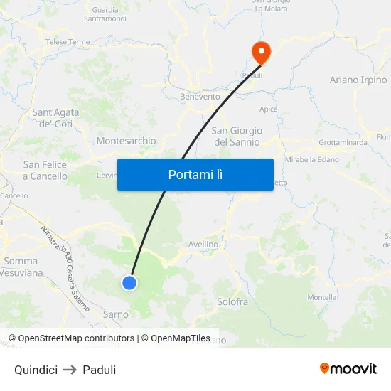 Quindici to Paduli map