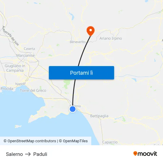 Salerno to Paduli map