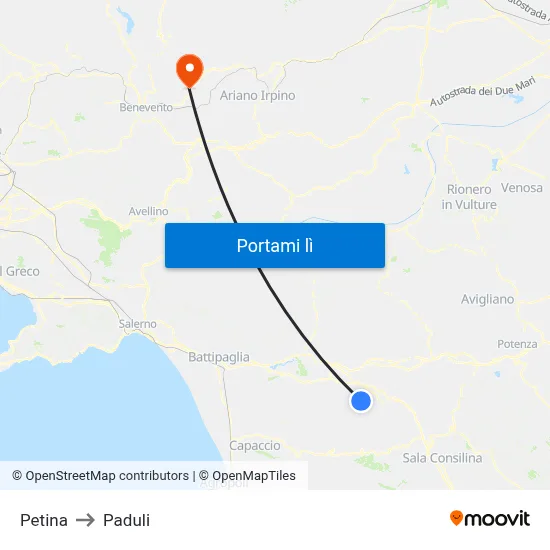 Petina to Paduli map