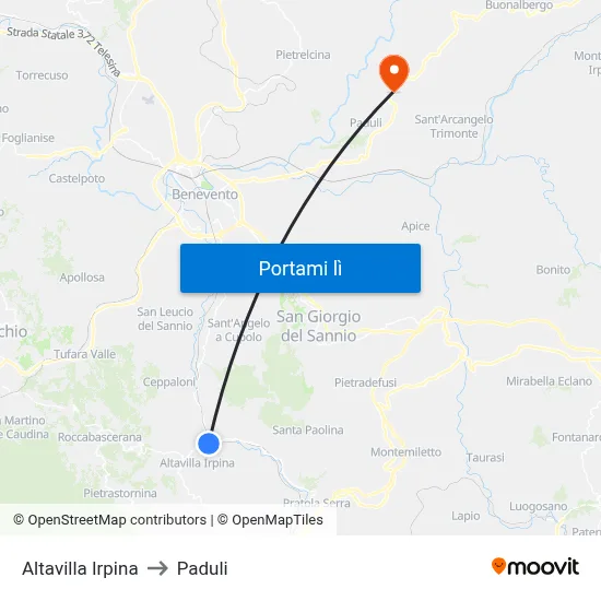 Altavilla Irpina to Paduli map