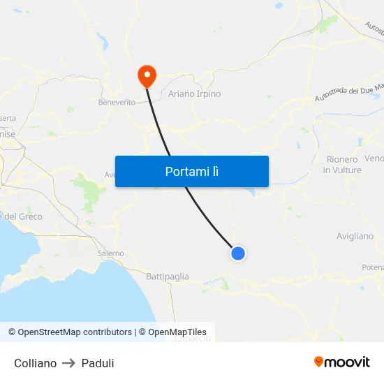 Colliano to Paduli map