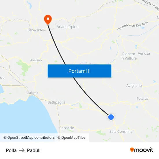 Polla to Paduli map
