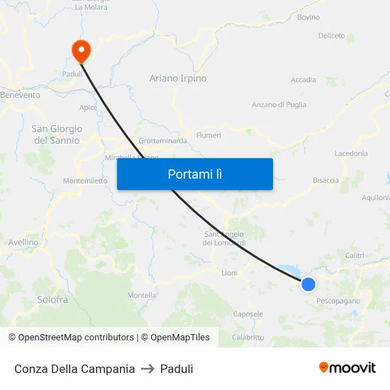 Conza Della Campania to Paduli map