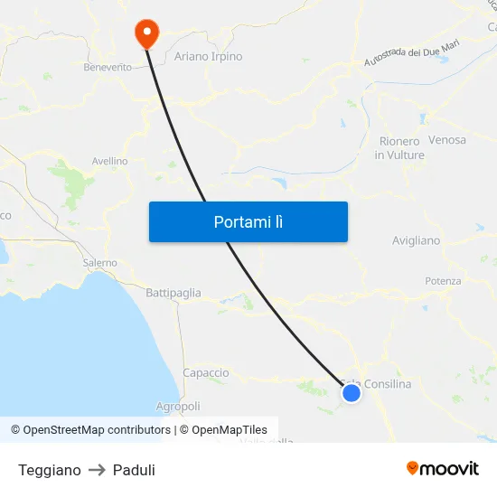 Teggiano to Paduli map