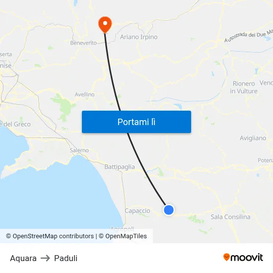 Aquara to Paduli map