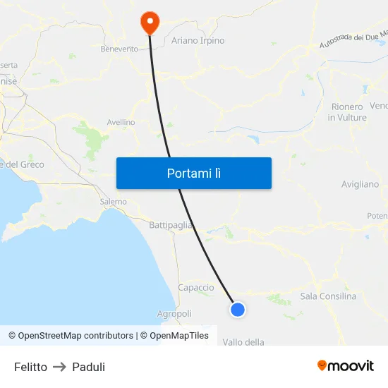Felitto to Paduli map