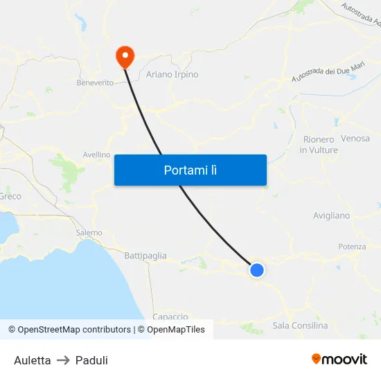 Auletta to Paduli map