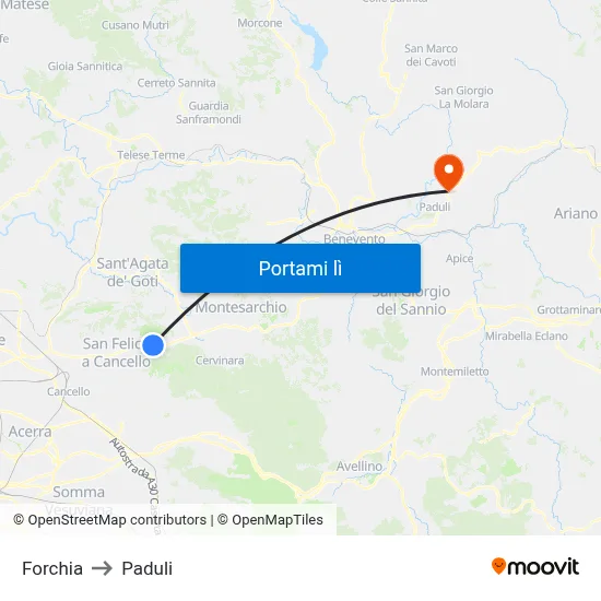 Forchia to Paduli map