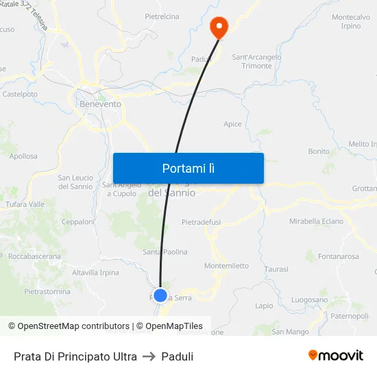 Prata Di Principato Ultra to Paduli map