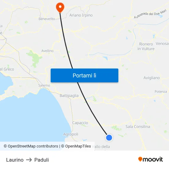 Laurino to Paduli map