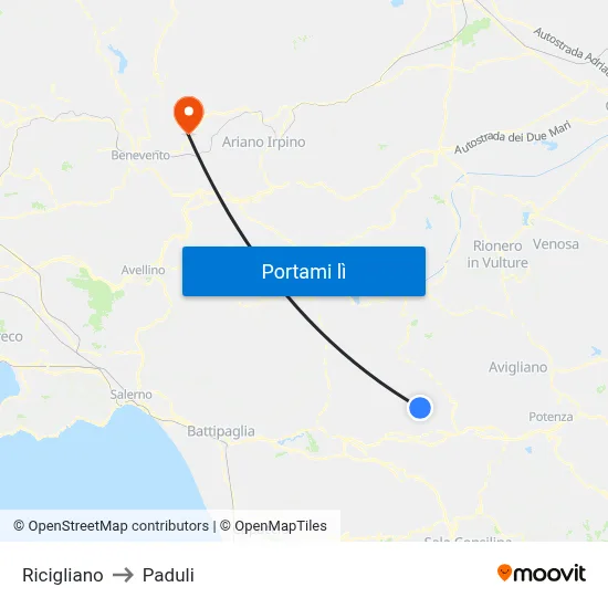 Ricigliano to Paduli map