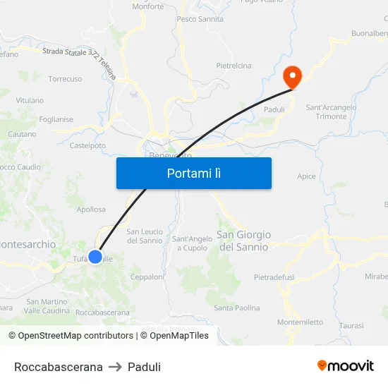 Roccabascerana to Paduli map