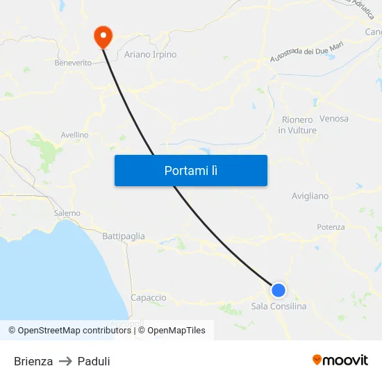 Brienza to Paduli map