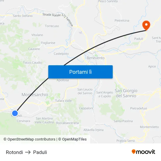 Rotondi to Paduli map