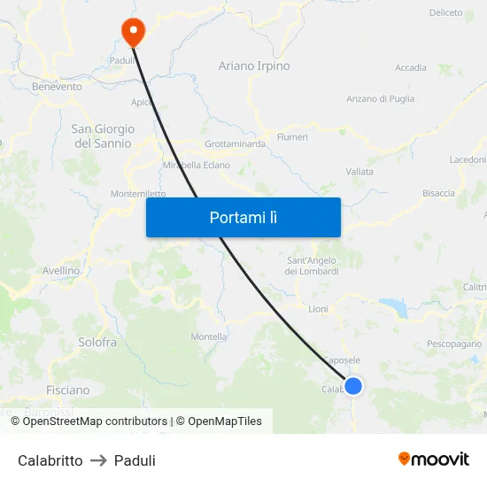 Calabritto to Paduli map