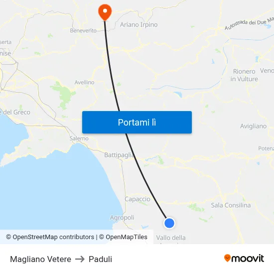 Magliano Vetere to Paduli map