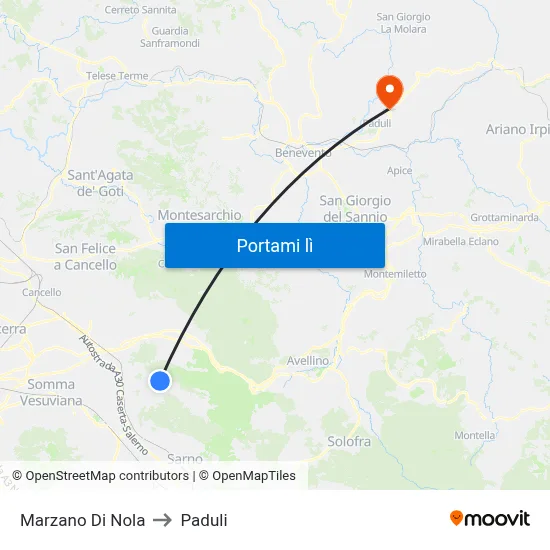 Marzano Di Nola to Paduli map