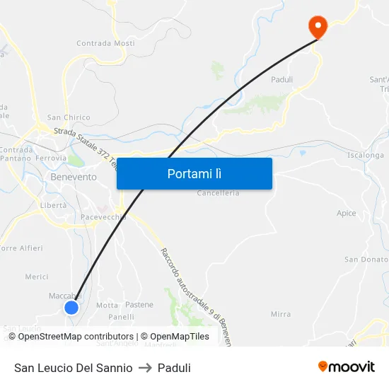 San Leucio Del Sannio to Paduli map